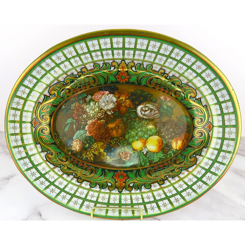 Vintage Daher Decorated Ware Tin Tray Floral Fruit Still Life Made in England